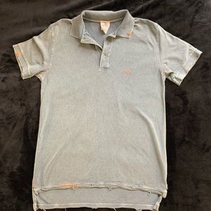 Project E Vintage- faded wash blue pique polo- MED